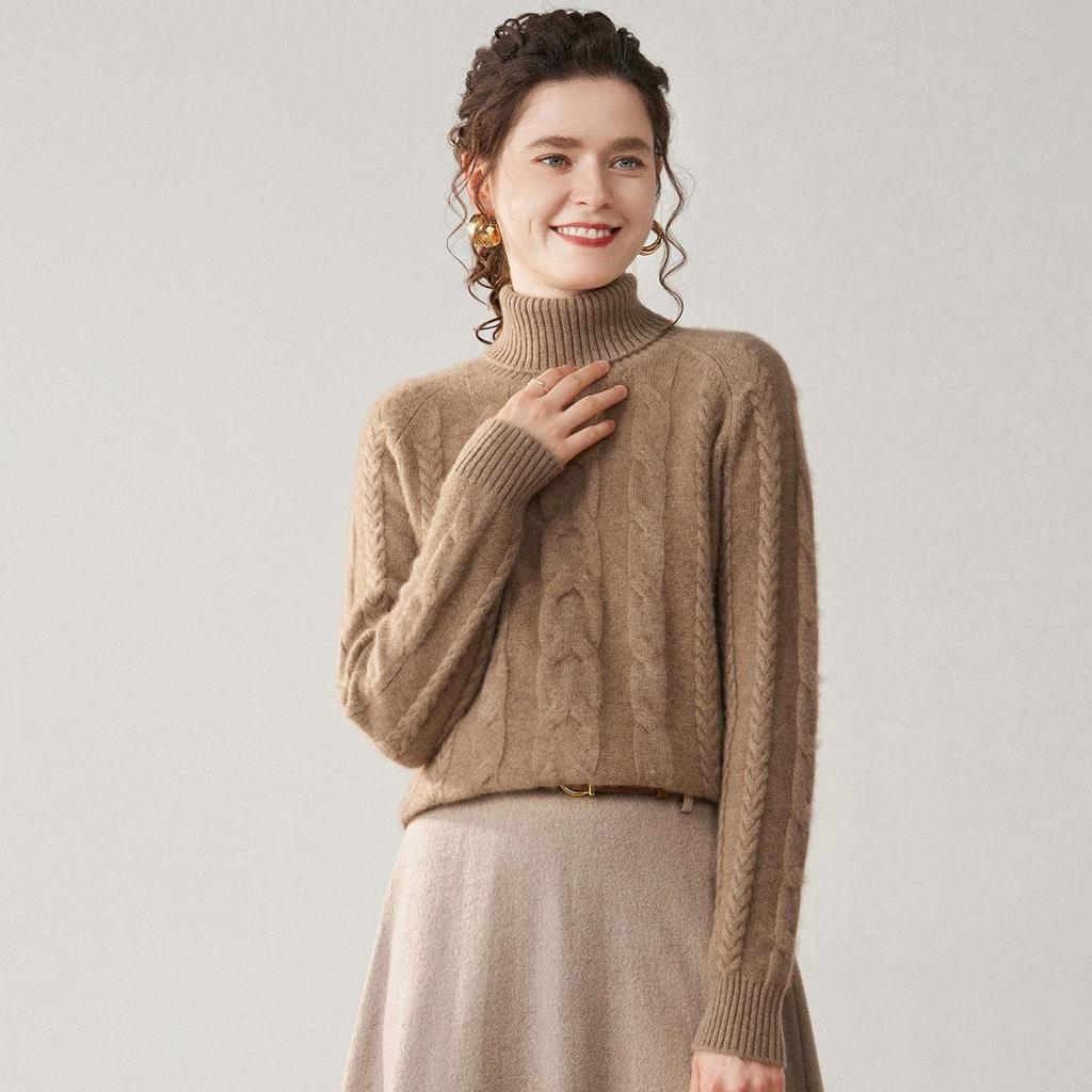 Autumn Winter Cashmere Knit High Collar Raglan Sleeve Women's Shirt