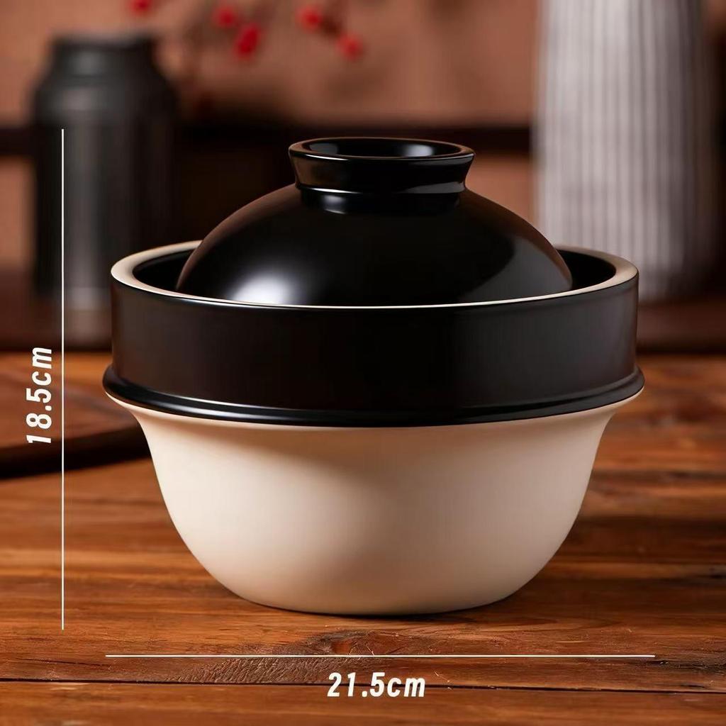 Japanese Earthenware Double-Lidded Pot for Soup, Congee, Claypot Rice - High Temp Resistant, Suitable for Gas Stoves, Dry Firing.