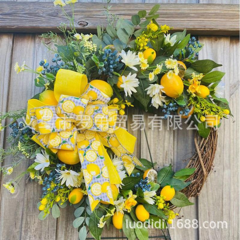 Artificial Lemon Peony Wreath Wall Hanging Decor Door Home Festival Party Decoration