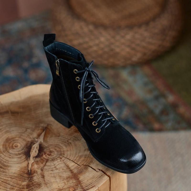 Fashion HOT SALES Fall Shoes Zipper Genuine Leather Boots Women Retro Lace Ankle Boots for Women Plus Size 42 Fashion Winter Boots Women