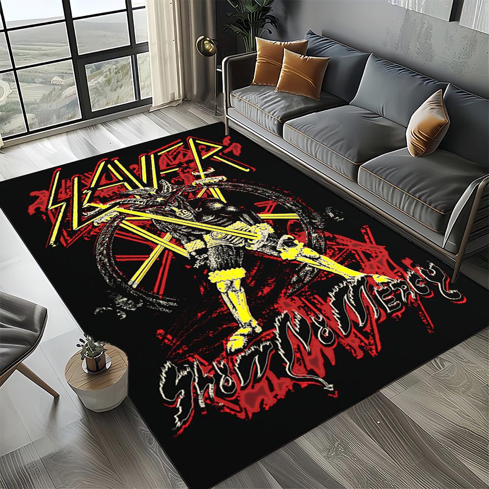 Tapete de Chão 3D Retro Band Slayer Heavy Metal Rock Sinal para Sala de Estar Quarto Casa Decoração de Sofá, Tapete Antiderrapante para Brincar de Criança