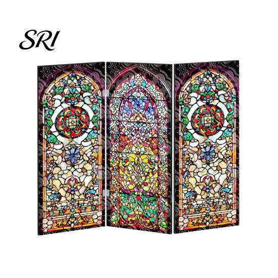 Colorful Folding Screen Mini Decorative Stained Glass Effect 3 Panel Divider Acrylic Desktop Office Desk Decoration Ornament for Home Living