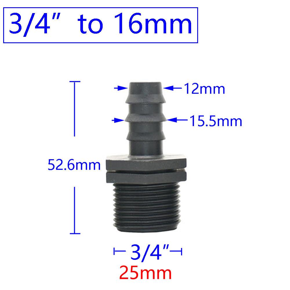 1/2 3/4 Female Male Thread To 1/2 3/4 1 Inch Garden Hose Barb Connector 16mm 20mm 25mm Plastic Hose Fitting 2 Pcs