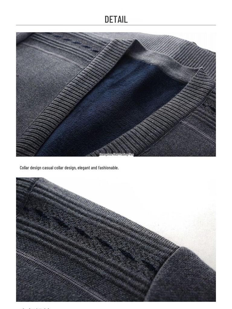 Men's V-Neck Thick Fleece Cardigan: Warm Knitwear for Dad and Grandpa