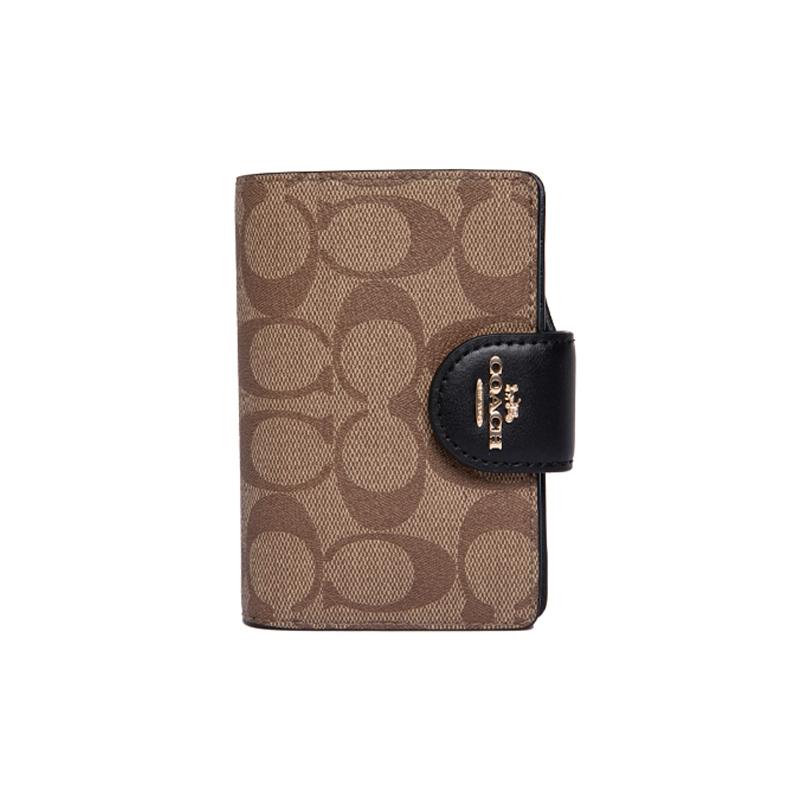 

COACH Corner Zip, coated canvas and leather, wrist bag, clutch bag, mahjong bag, wallet, women s brown/black чорний