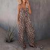 Tuta da donna con scollo a V, senza maniche, stampa leopardata, vestibilità larga, vita alta, streetwear, con tasche laterali