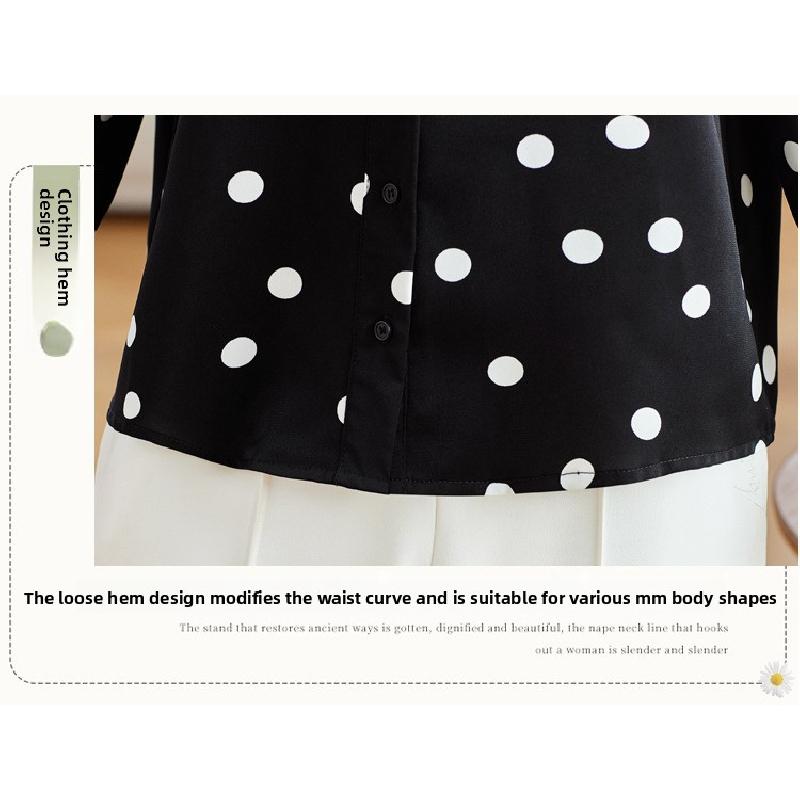 2026 Nuovo Top alla Moda ed Elegante per la Primavera, Camicia Versatile in Chiffon a Maniche Lunghe con Pois Neri