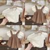 Charming Girls Two Piece Outfit 2024 New Summer Short Sleeve Dress Set For Kids