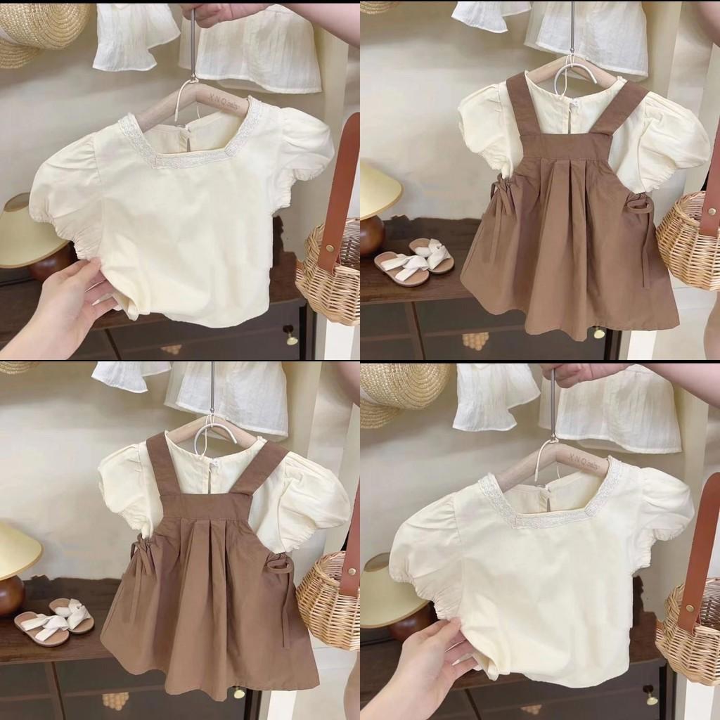 Charming Girls Two Piece Outfit 2024 New Summer Short Sleeve Dress Set For Kids