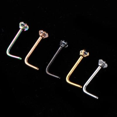 5 Pieces Nose Rings L-shaped Studs Stainless Steel Crystal Curved Piercing 20G