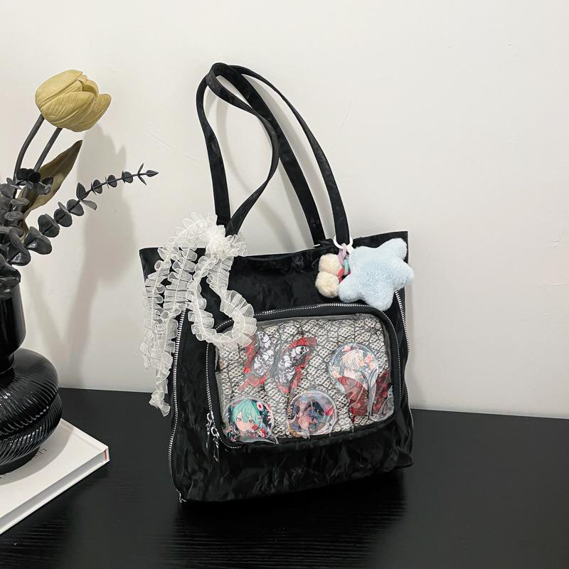 

Универсальная, простая и вместительная прозрачная сумка-тоут в студенческом стиле, женская однотонная, персонализированная, для досуга и поездок, новая наплечная сумка No pendant чёрный