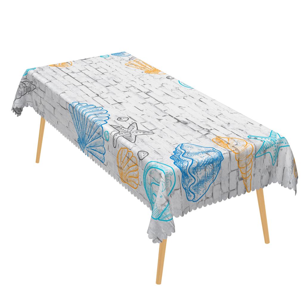 Ocean Blue Tablecloth Seashell Starfish Wave Beach Print Waterproof Table Cover For Kitchen Decoration Birthday Party Tablecloth