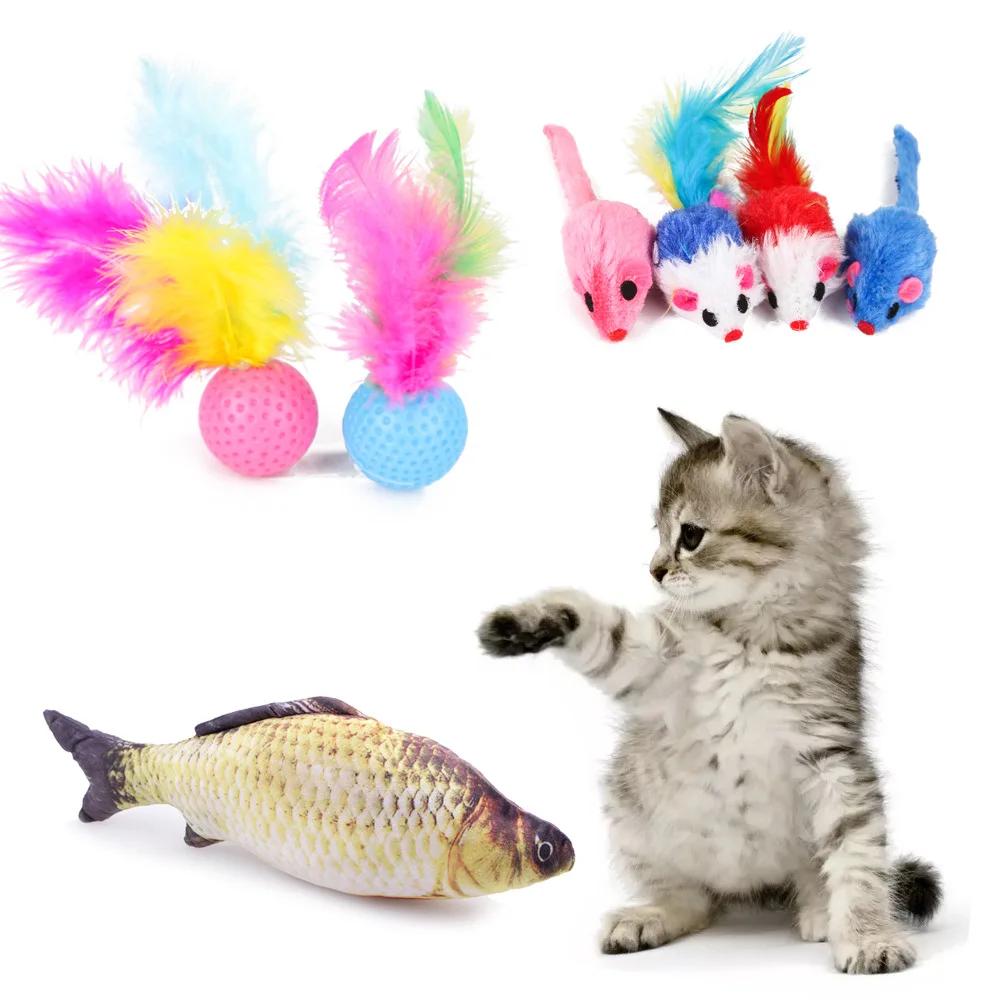 28Pcs/Bag Pet Cat Toy Feather Mouse Tease Cat Channel Sisal Ball Grinding Teeth Cat Toys Interactive