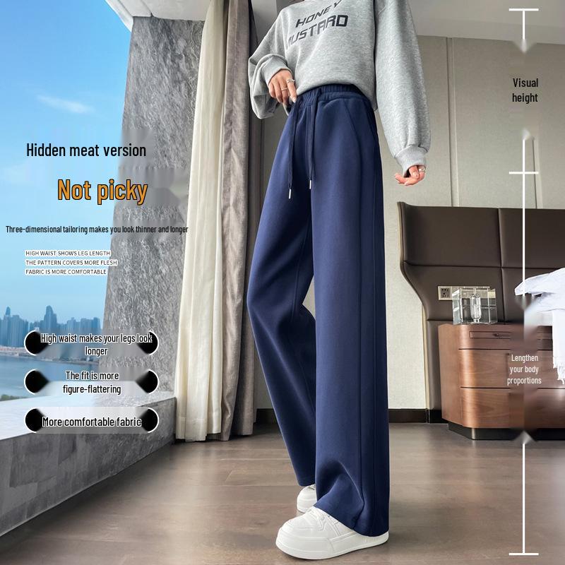 Women's Wide-Leg Velvet Sweatpants - Height-Enhancing Banana Sports Pants for Autumn/Winter 2025