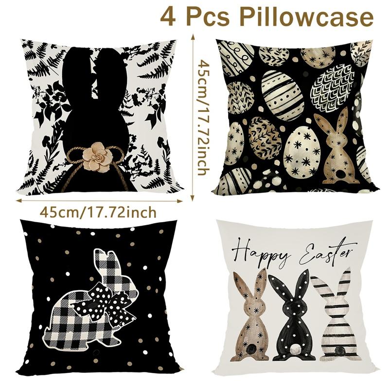 

Easter Decorative Pillow Cover Spring Floral Bunny Eggs Throw Pillowcase for Living Room Sofa Cushion Cover Home Decoration Gift черный белый