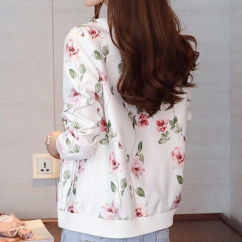 Women Thin Slim Short Female Jackets Plue Size Fashion Women Bomber Print Jacket Long Sleeve Basic Jacket Coats