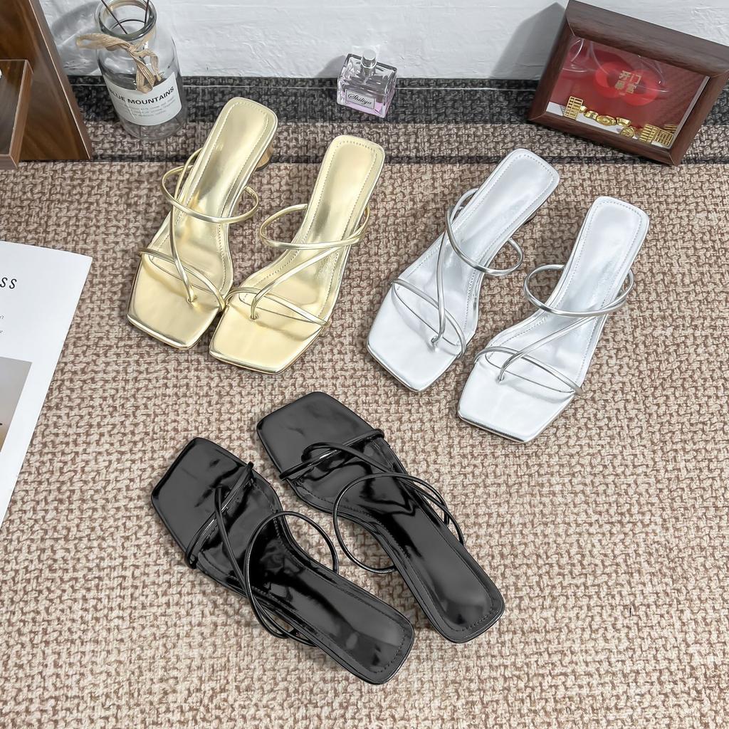 2025 new slippers outer wear women's summer versatile high-heeled sandals not tired feet French temperament sandals women's summer commuting