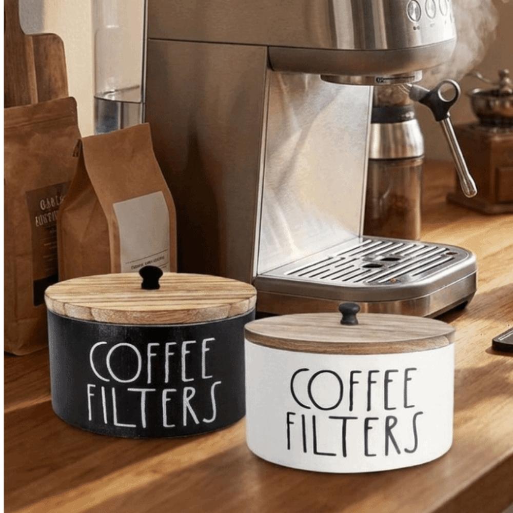 Round Coffee Filter Paper Storage Container Wooden Capsule Coffee Storage Box Camping
