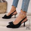 Sexy Big Bowknot Sling Back Pumps Women 2025 Summer Thin High Heels Shoes Women Black Pointed Toe Party Shoes