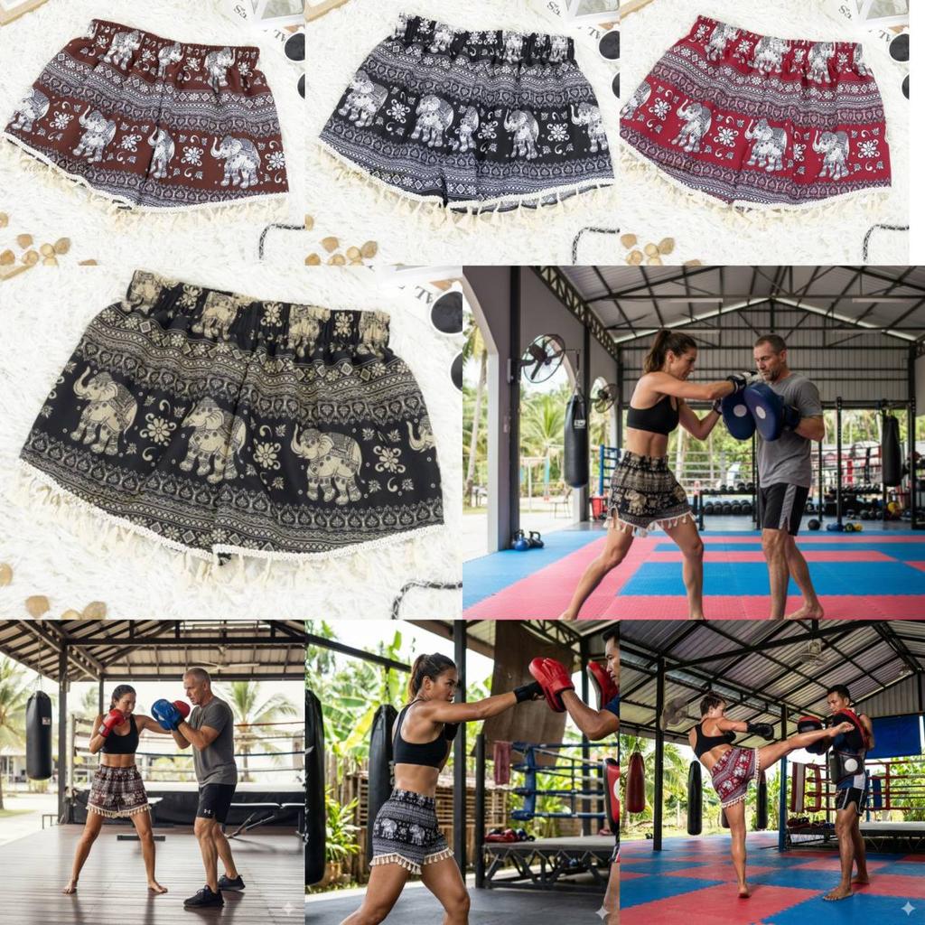 Pantalones de Boxeo Elefante para Mujer Shorts de Muay Thai Kickboxing Estampado de Entrenamiento Cintura Elástica Secado Rápido Artes Marciales Calzoncillos Fitness Entrenamiento Streetwear