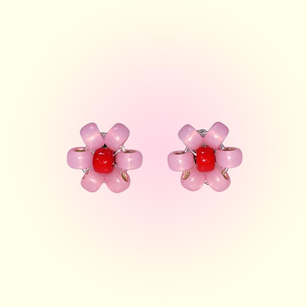 Love Or Not Pinky Red Flower Beads Earring