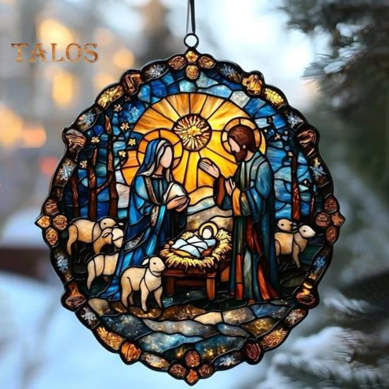 Weihnachtskrippe, handgefertigt, runder Sonnenfänger, Babys erstes Weihnachtsfest, christliches religiöses Geschenk für Baum, Fensterdekoration