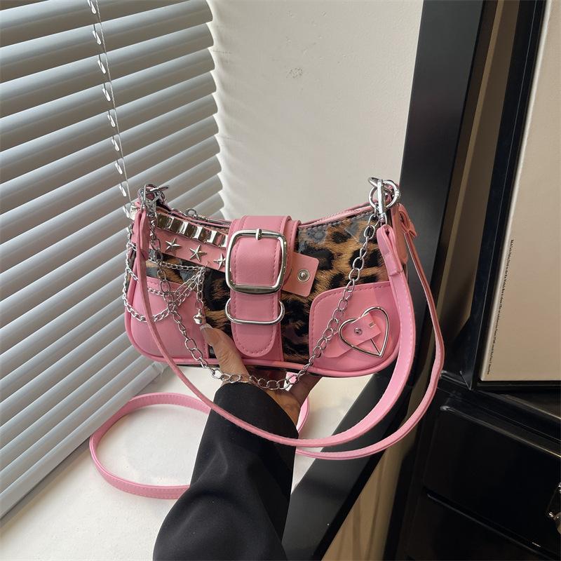 Truck Bag with Vintage Texture, Women's Bag Featuring Chain Strap, Heart-shaped Stars, Single Shoulder Crossbody Bag