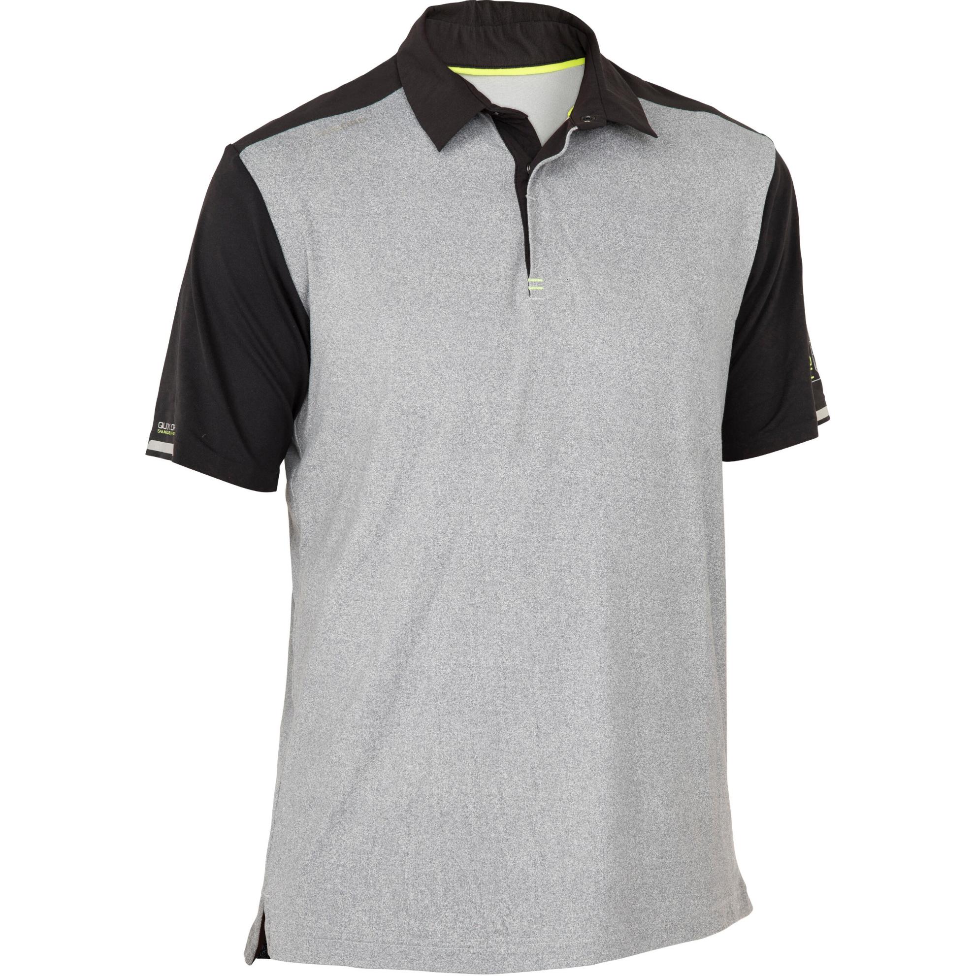 

DECATHLON Race 500 Быстросохнущая, дышащая, мягкая мужская футболка-поло с коротким рукавом в стиле колор-блок, серая/черная S