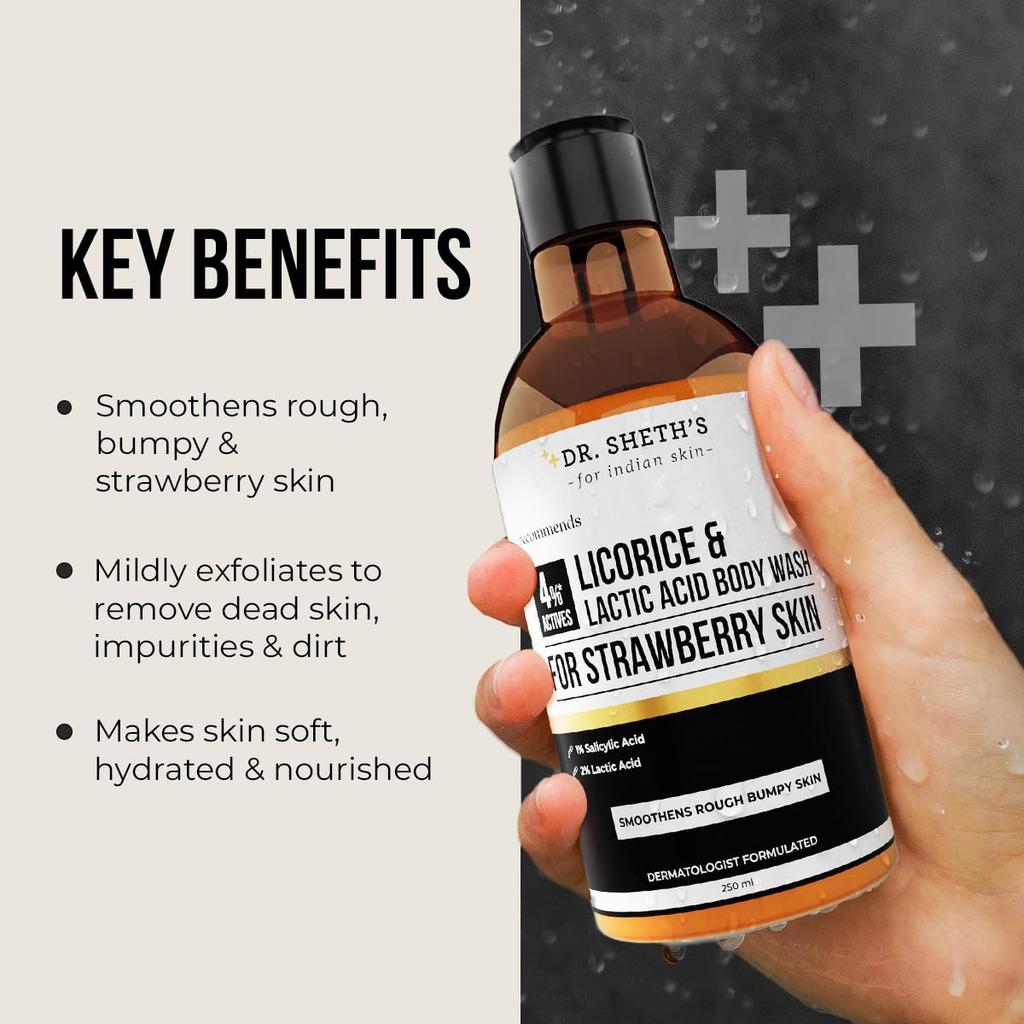 Dr. Sheths’ Licorice & Lactic Acid Body Wash 250ml Pack Gentle Exfoliating Shower Gel For Smooth Skin