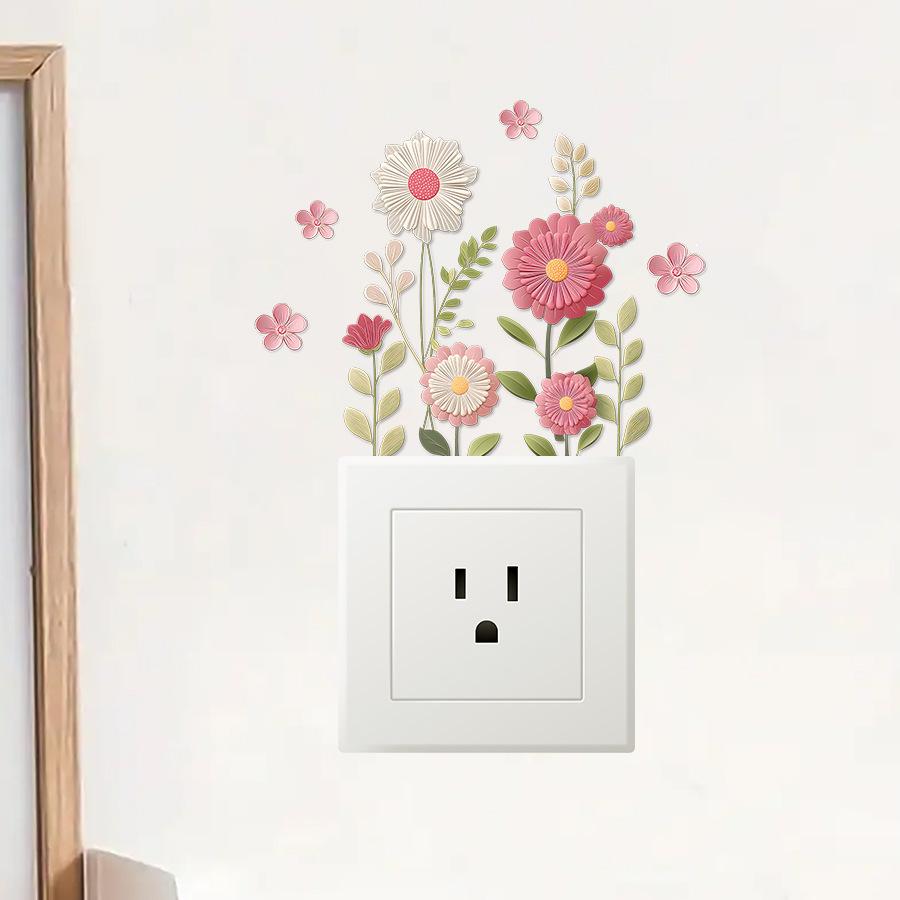 Embossed 3D Botanical Floral Switch Stickers, Light Luxury Self-Adhesive Outlet Covers for Bedroom Home Decor