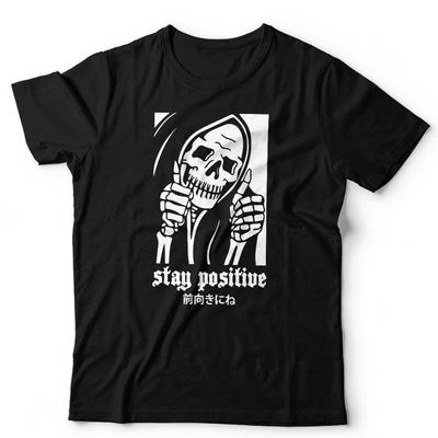 T-Shirt für psychische Gesundheit Bleib positiv Unisex und Skelett Halloween Japanisch