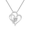 Elegant Double Heart Pendant Necklace with Colored Zirconia