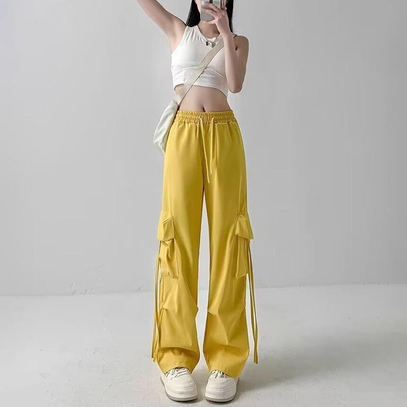 Men's Retro High Waist Cargo Pants - Loose, Versatile, Straight, Slimming Wide-Leg Floor-Length Trousers.