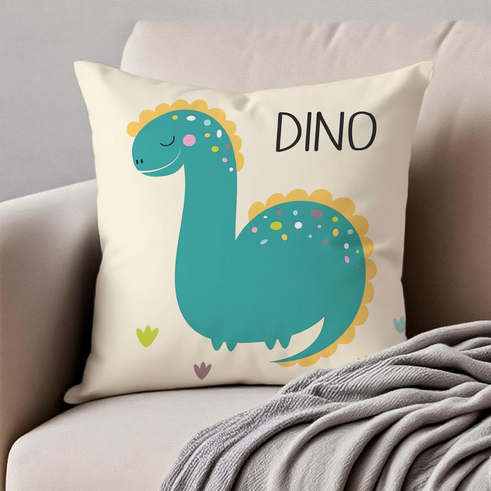 Cute Funny Art Dinosaur Cushion Cover Pillowcase Anti-Dustmite Invisible Zipper Short Plush Sofa Cushion