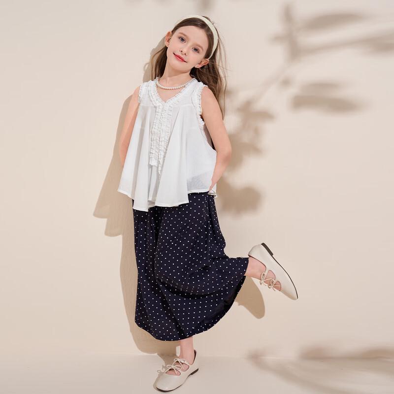 Girls' French Polka Dot Wide-Leg Pants Set