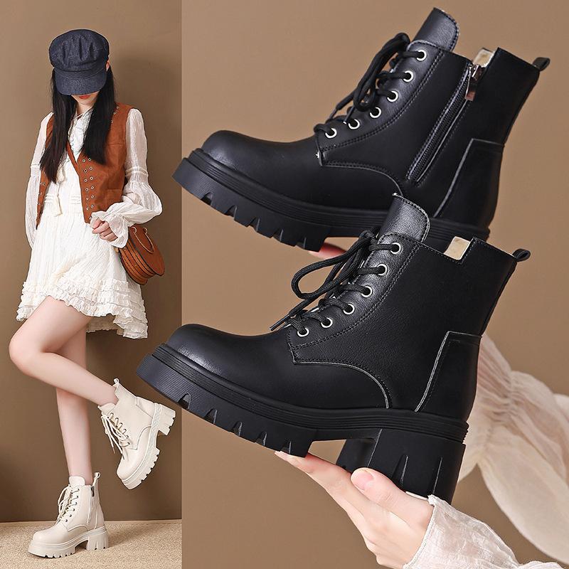 British Martin boots women's autumn and winter new casual fashion locomotive short boots women's thick-soled lace-up leather boots women