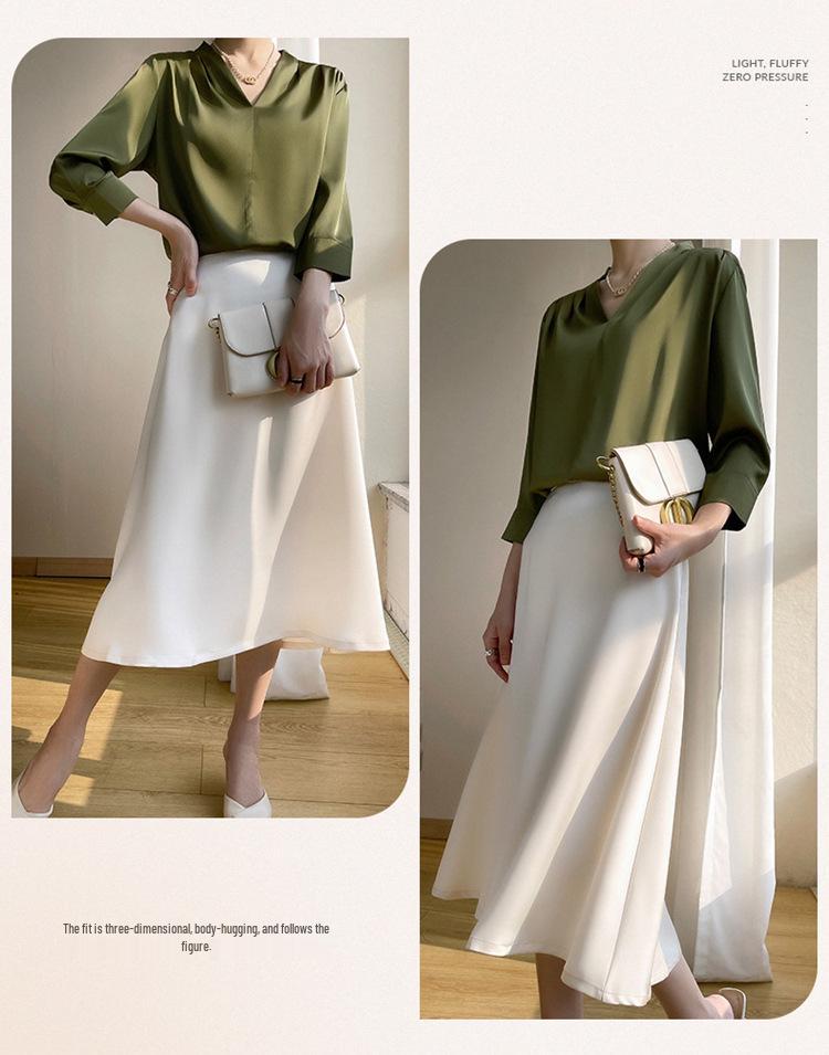 Women's Summer Mulberry Silk High Waist A-line Midi Skirt