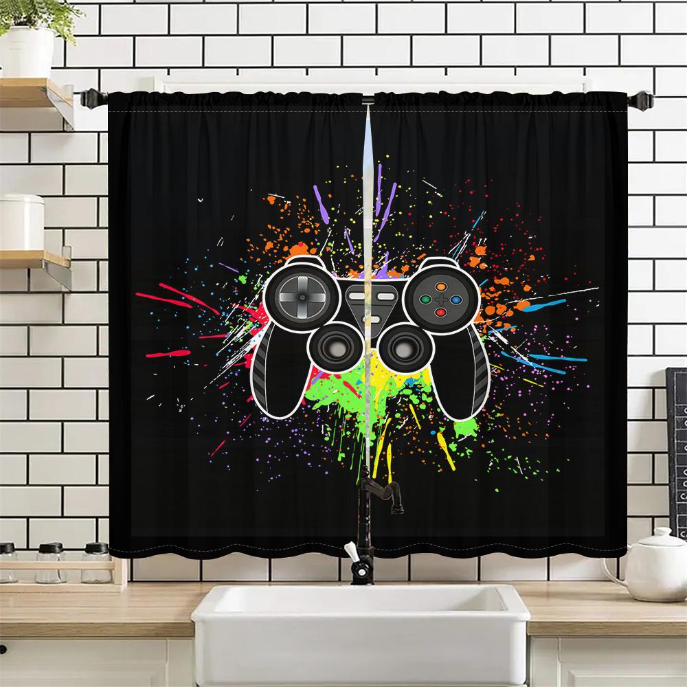 2Pcs Game Controller Curtains Colorful Graffiti Pattern Living Room Bedroom Sunshade Gaming Theme Decor Curtains