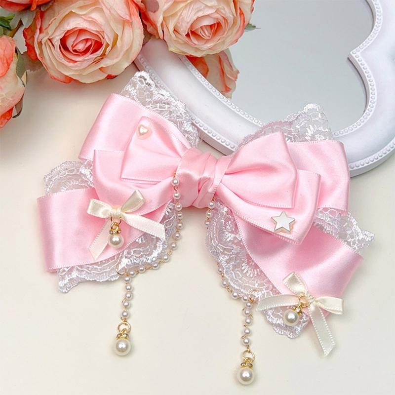 Grazioso fermaglio per capelli con nappe per bambini con fiocco e perle Accessorio portatile per feste e uso quotidiano