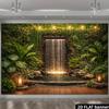 2D Vintage Lantern Stone Waterfall Jungle Photography Background Cloth