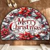 Weihnachtsthema Halbkreis Fußmatte Kunststil ein Pint Rote Beeren Dekoration Rutschfester Eingangsteppich