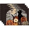Artoid Mode Boo Black Cat Pumpk Halloween Placemats Set of 4, Trick Or Treat 12x18 Inch Seasonal Fall Holiday Table Mats for Party Kitchen Dining