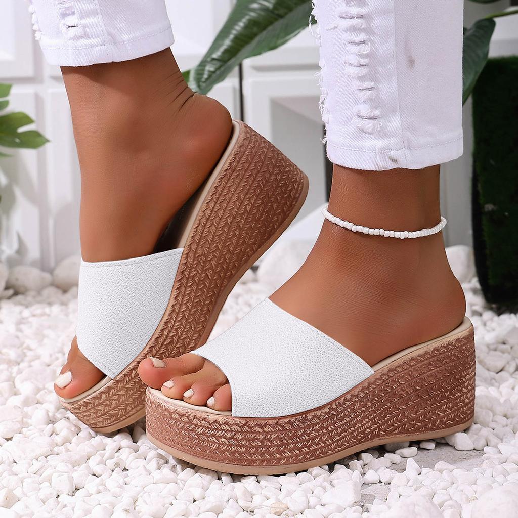 Platform Wedge Sandals For Women With Heels One Strap Design Stylish And Casual Leather Open Heel Cork Wedge Sandal For Womens