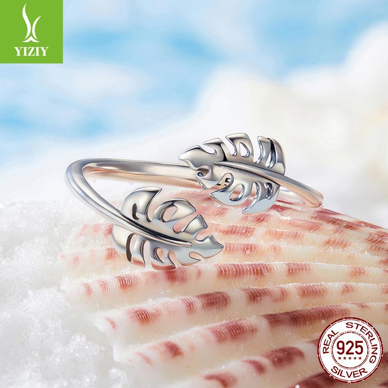 S925 Sterling Silver Turtle Leaf Opening Adjustable Ring, Simple Leaf Sterling Silver Ring Jewelry