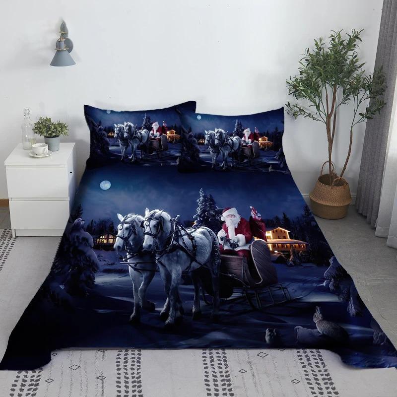 Christmas Snowman Bed Sheet Set Santa Claus 3D Carton Polyester Bed Flat Sheet With Pillowcase Boys Bedding 2/3Pcs Modern Design
