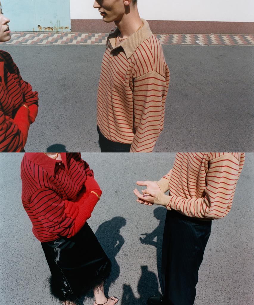 MOONSUN 02 M.C Unisex, Stripe Wool Collar Knit / Beige