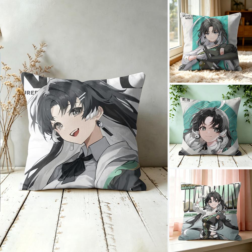 Jianxin Wuthering Waves Cushion Cover Square Short Plush Pillow Case Living Room Sofa Home Decor Funda X