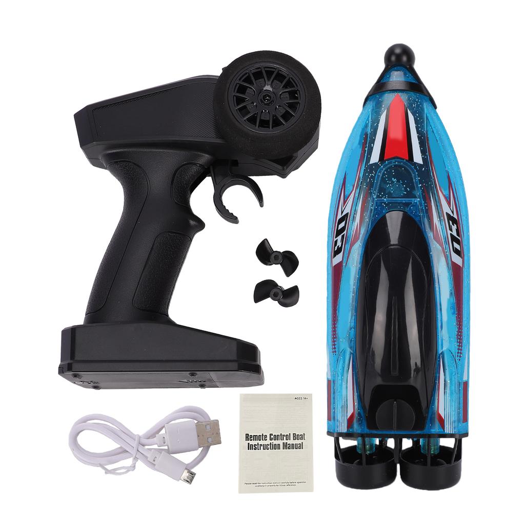 Remote Control Boat Brushless High Speed RC Boat Dual Motor 360 Degree Rotation with Colorful Lights blue
