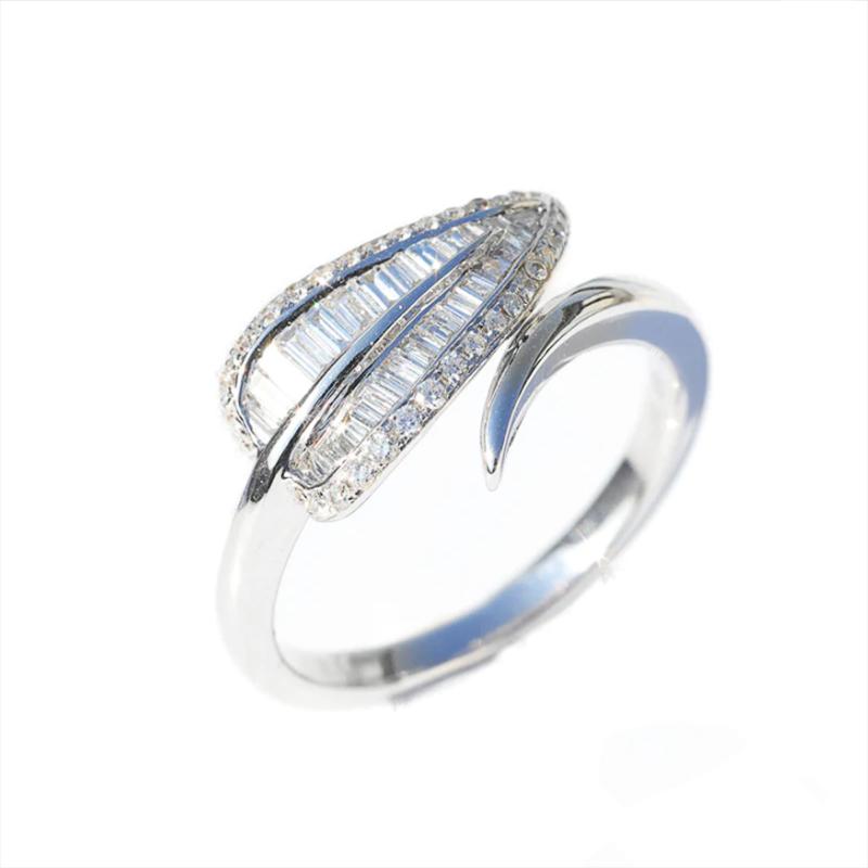 Xiaomi Huitan Delicate Women Leaf Shaped Opening Ring for Daily Fresh Style Silver Color Party Accessories with Shiny CZ Trendy Jewelry