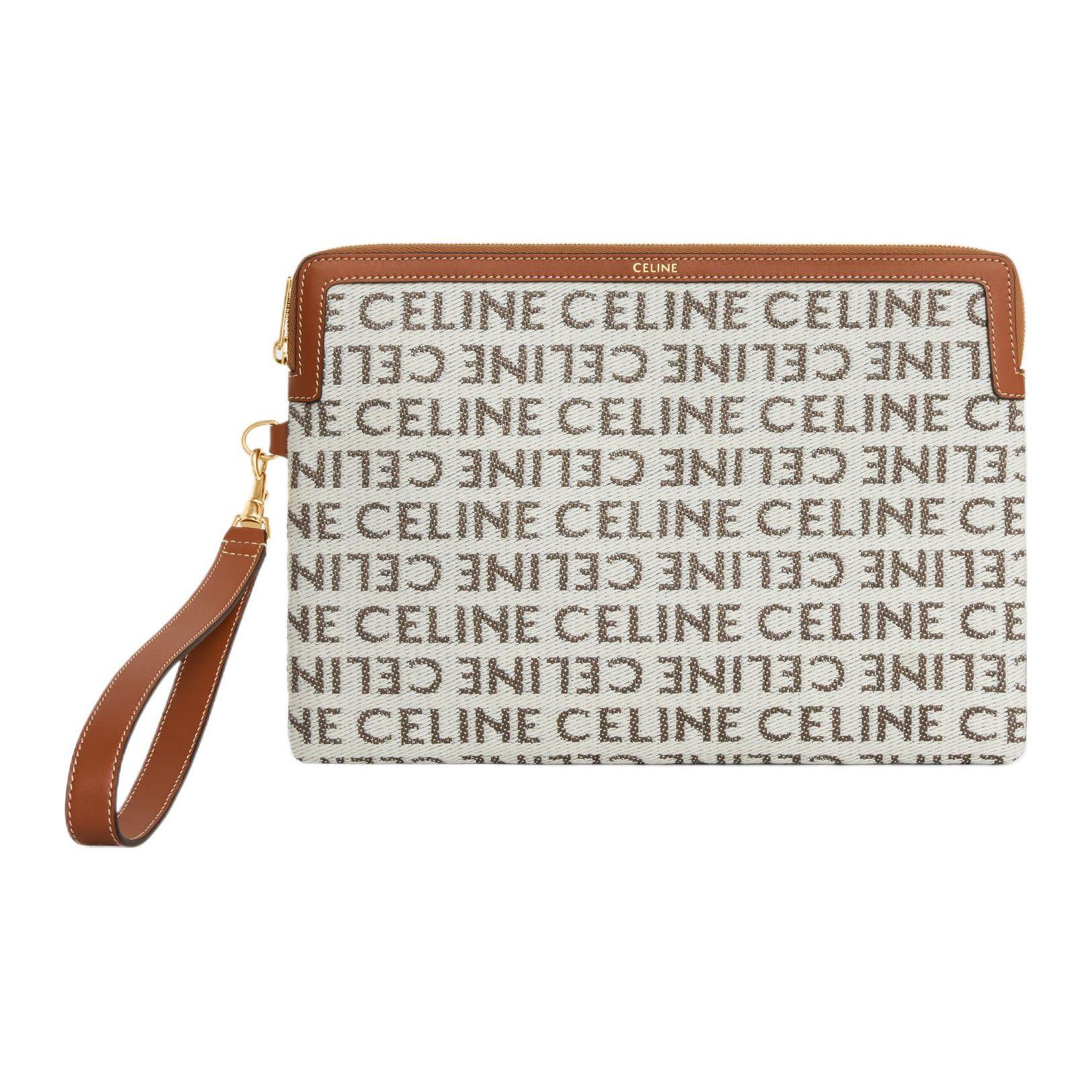 

Celine Allover Logo Zip Closure Calfskin And Fabric Clutch Small Natural Brown Women Clutch 10J502FE3-02NT Basic Set (Bag+Dust Bag)